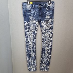 Machine Nouvelle Mode Distressed Bleached Low Rise Grunge Jeans Size 32